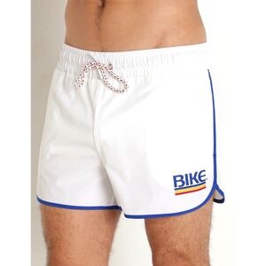 BIKE Mens White Retro Athletic Dolphin Shorts BAM200 Blue Trim Medium